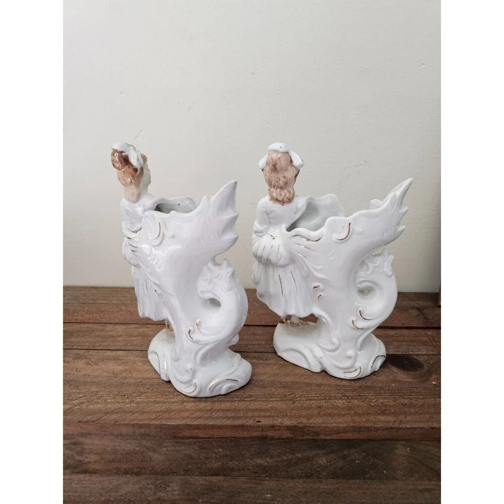 Pair of Porcelain Lady Cornucopia Vases or Figurines Paul's Gifts Planters